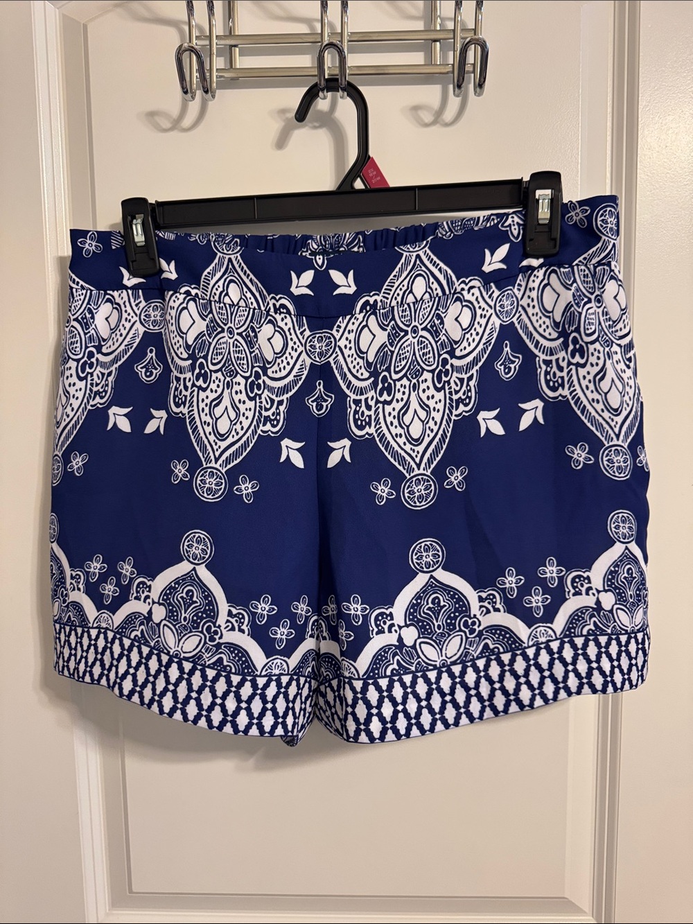 Kaari Blue Navy and White Printed Bermuda Shorts
